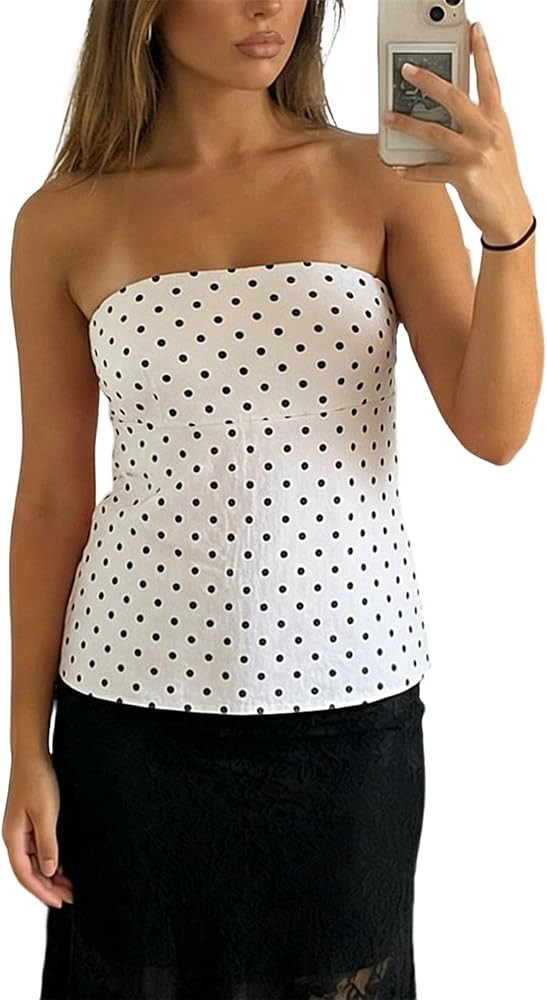 Women Y2k Peplum Tube top Strapless Bubble Bandeau Top Ruffle Hem Flowy Aesthetic Summer Going Ou... | Amazon (US)