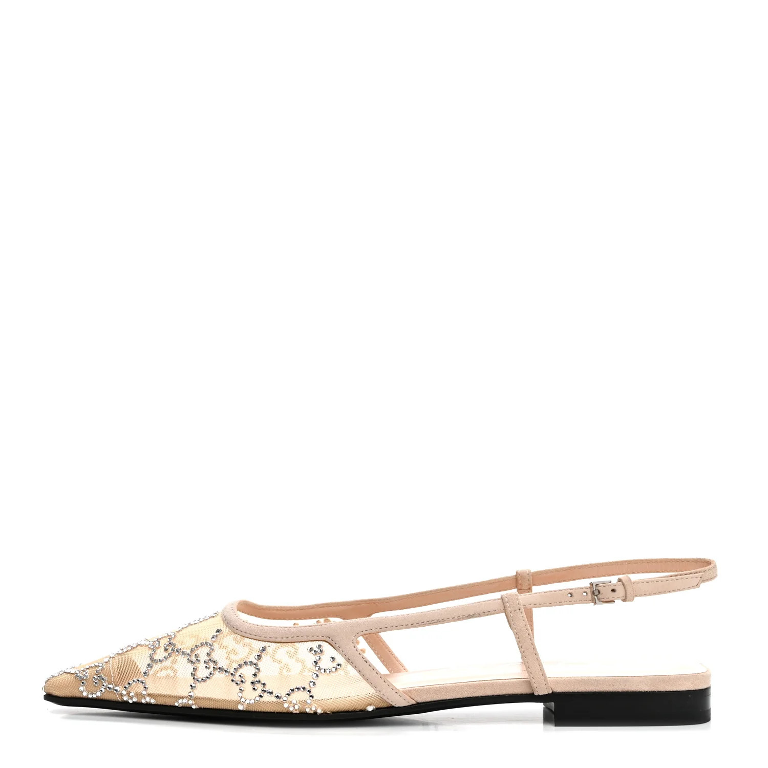 Gucci Suede Mesh Crystal GG Monogram Slingback Ballet Flats 37 Light Powder Skin Rose 1935046 | FASHIONPHILE (US)