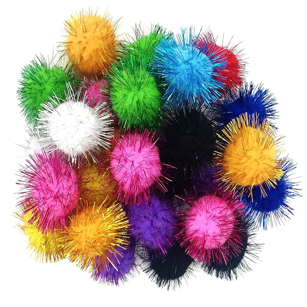 60 Pcs Cat Ball Toys, 1.8 Inch Sparkle Tinsel Glitter Pom Pom Ball Cat's Favorite Toys, Random Co... | Amazon (US)