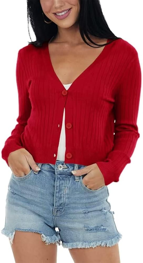 Lacozy Women's V-Neck Cardigan Sweaters Long Sleeve Button Down Ribbed Knit Shrug Sweater | Amazon (US)