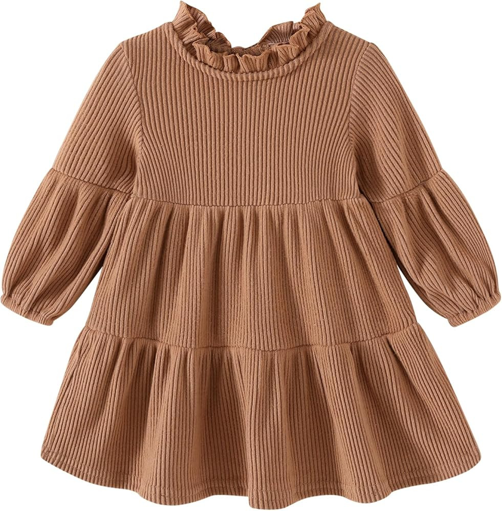 Toddler Kids Baby Girl Dress Lantern Long Sleeve Solid Color Casual Dresses Girls Fall Winter Out... | Amazon (US)