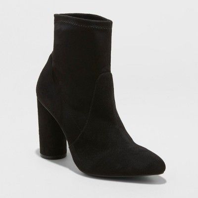 Women's Norma Microsuede Cylinder Heeled Bootie - A New Day™ Black 9.5 | Target