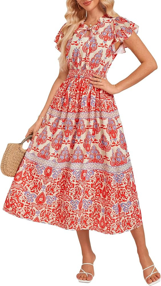 GRACE KARIN Women's Floral Boho Dress Hawaiian Dresse Short Sleeve V Neck Summer Beach Wedding Gu... | Amazon (US)