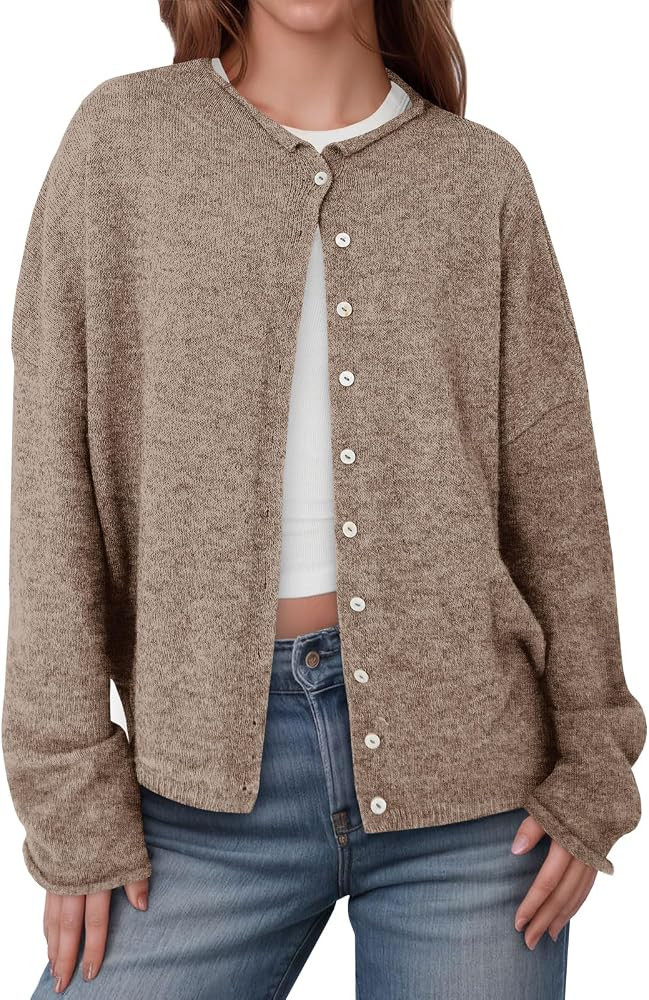 Saodimallsu Womens Button Up Long Sleeve Lightweight Knit Cardigan | Amazon (US)