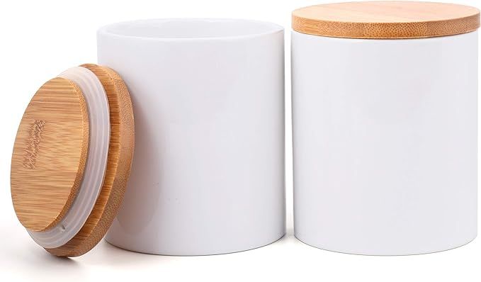 Lawei 2 Pack Ceramic Food Storage Jar with Airtight Seal Bamboo Lid - 10 oz Ceramic Canister Stor... | Amazon (US)