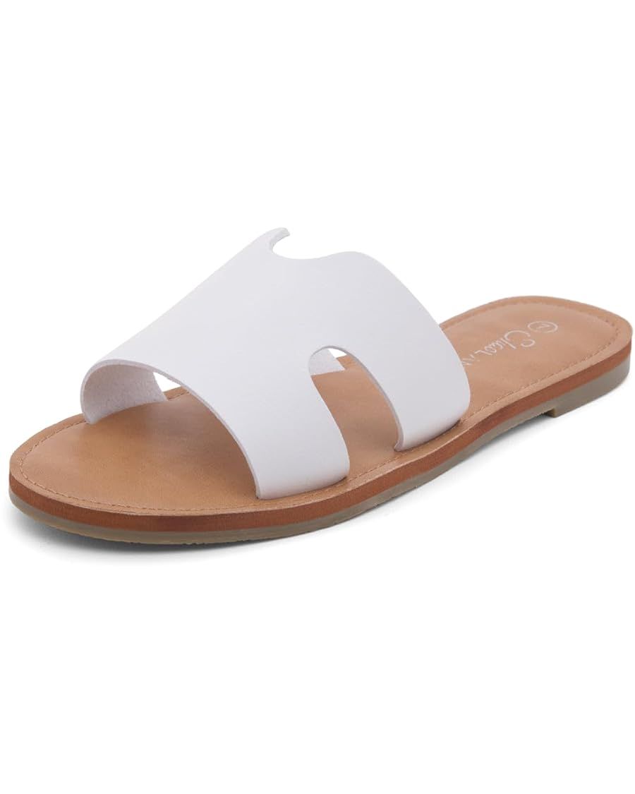 Shoe Land Womens SL-Ember Flat Sandals Slip on Slides Open Toe One Band Comfort Walking Sandal | Amazon (US)