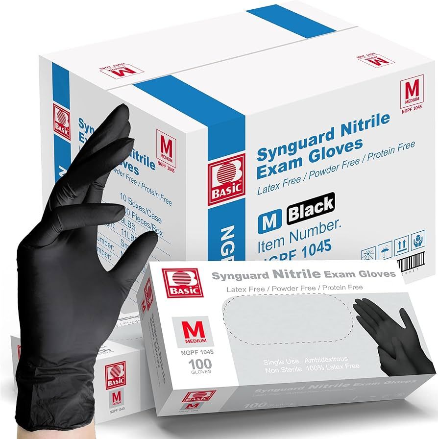 Basic Medical Black Nitrile Exam Gloves - 5 Mil - Latex-Free & Powder-Free - NGPF 1045 (Case of 1... | Amazon (US)
