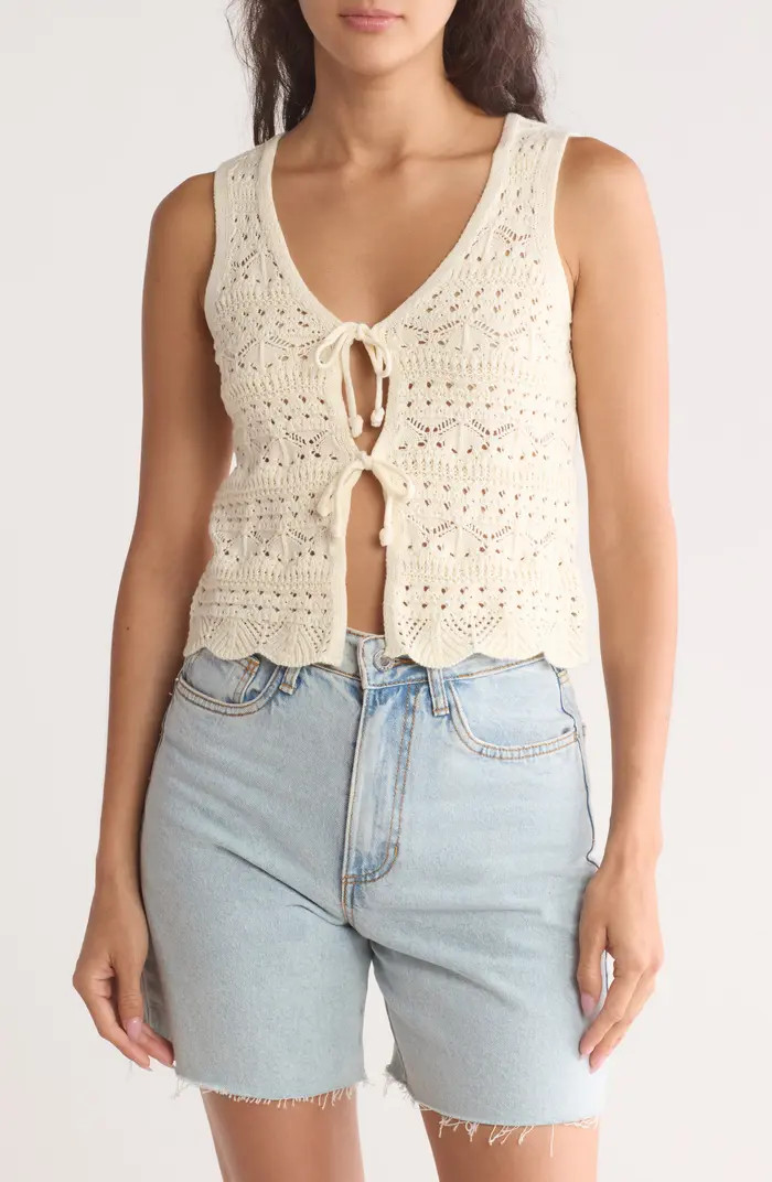 Tie Front Crop Pointelle Tank Top | Nordstrom Rack