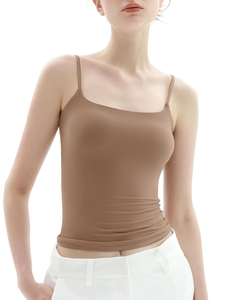 PUMIEY Women's Square Neck Tank Top Adjustable Spaghetti Straps Sleeveless Basic Tops Sharp Colle... | Amazon (US)