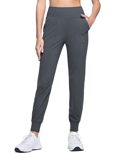 MAGCOMSEN Womens High Waisted Workout Joggers Pockets Ladies Yoga Pants Light Weight Soft Travel Joggers Grey XL | Amazon (US)