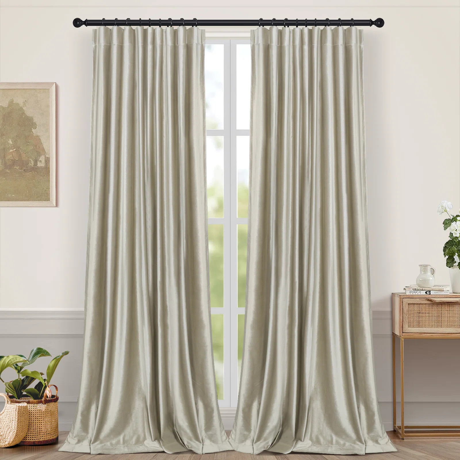 Luxury Crushed Velvet Blackout Curtains Thermal Darkening Window Drapes (Set of 2) | Wayfair North America