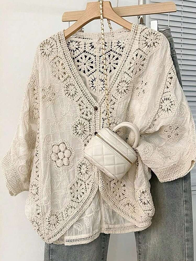 JIANHU Petite Boho Crochet Cardigan - Romantic Floral & Geometric Lace Cover-Up For Vacation & Da... | SHEIN