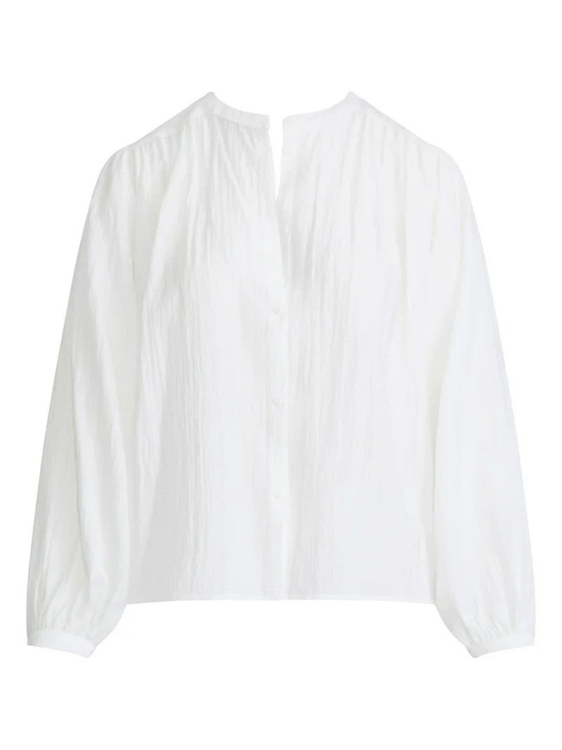 Scoop Women’s Crinkle Gauze Shirt with Blouson Sleeves, Sizes XS-XXL | Walmart (US)
