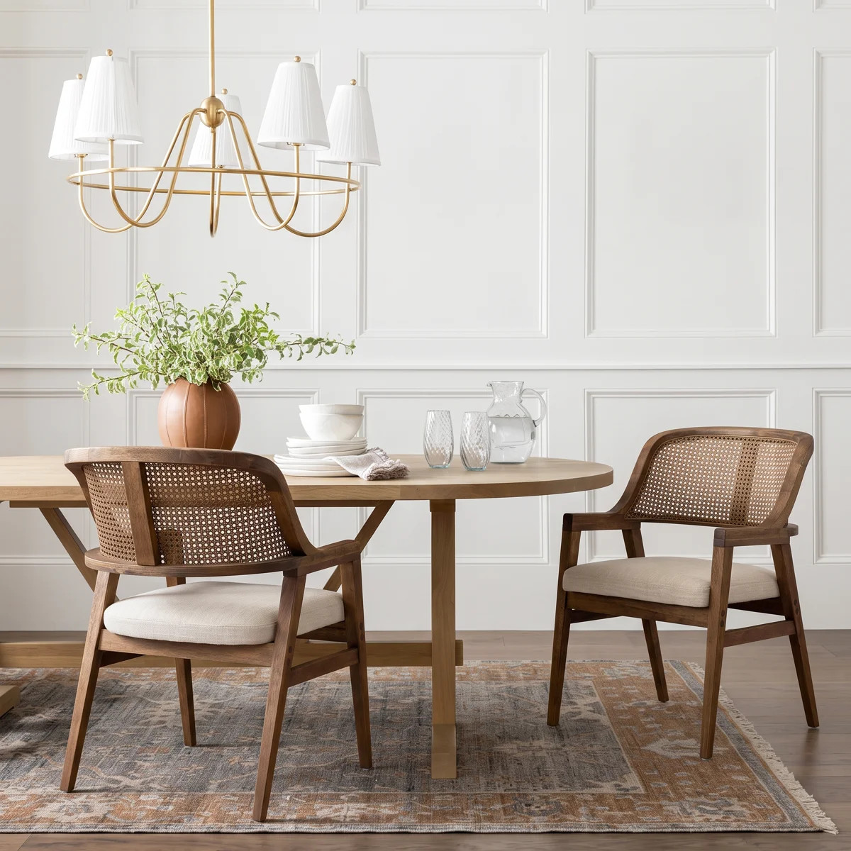 Ansel Mid-Century Modern Rubberwood Dining Chairs with Cane Back and Upholstered Seat | Wayfair North America