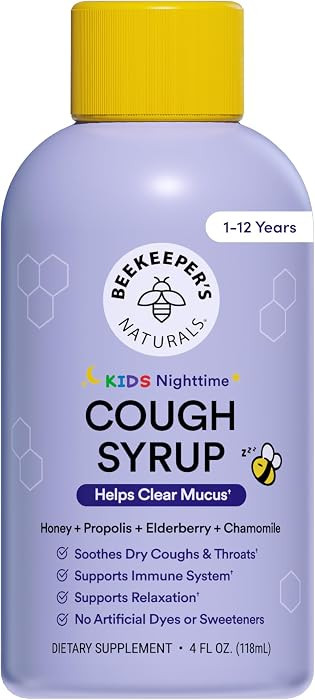 Beekeeper's Naturals Honey Cough Syrup for Kids, Elderberry, Night, 4oz | Amazon (US)