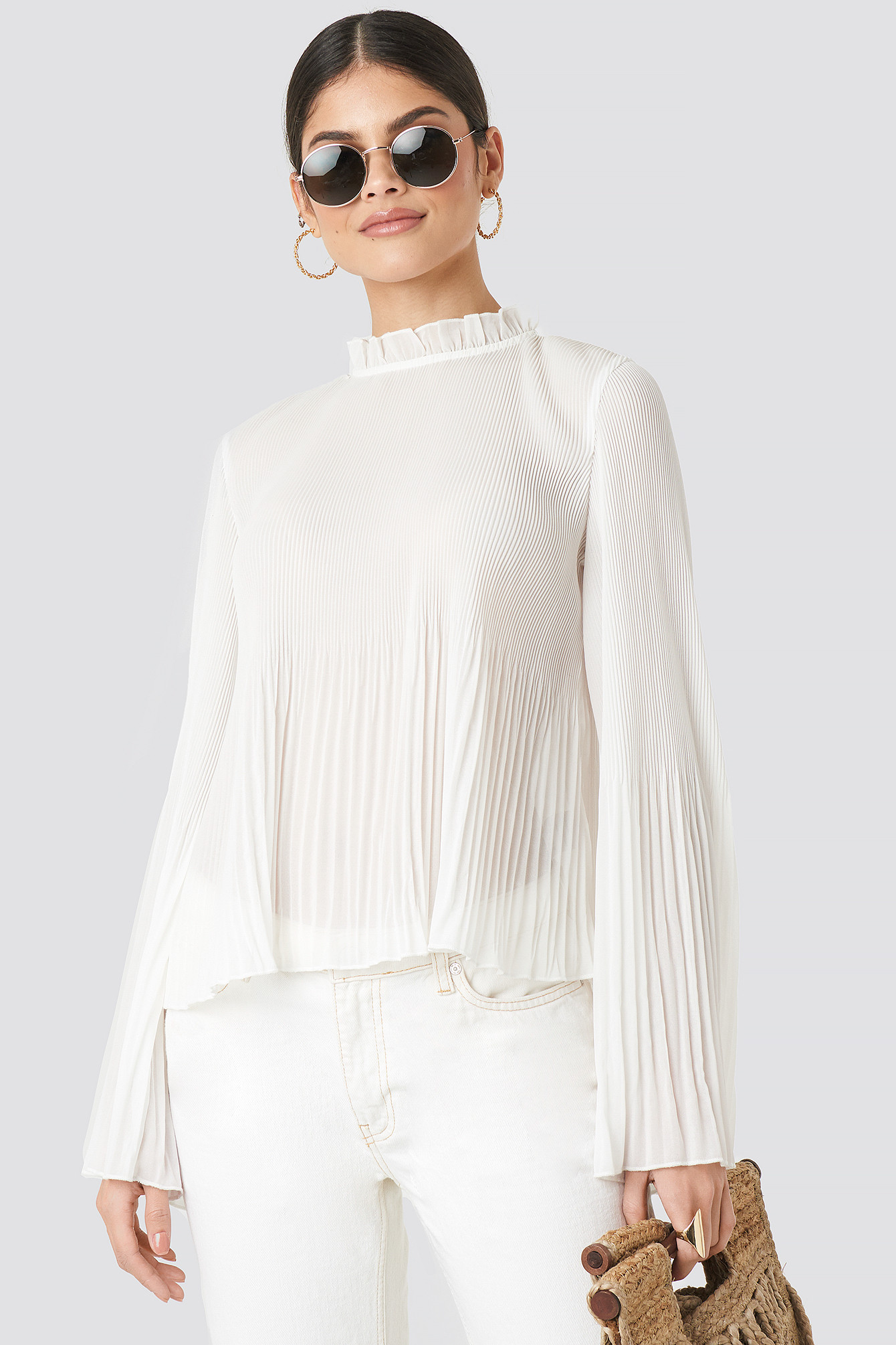 Pleated Flare Cuff Blouse White | NA-KD DE, AT, CH