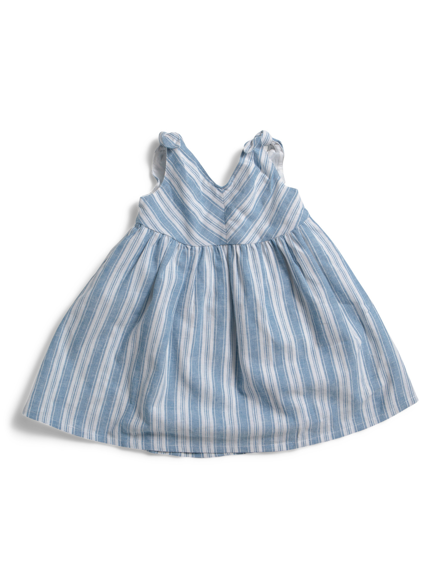 Infant And Toddler Girls Linen Blend Striped Bow Shoulder Dress | TJ Maxx