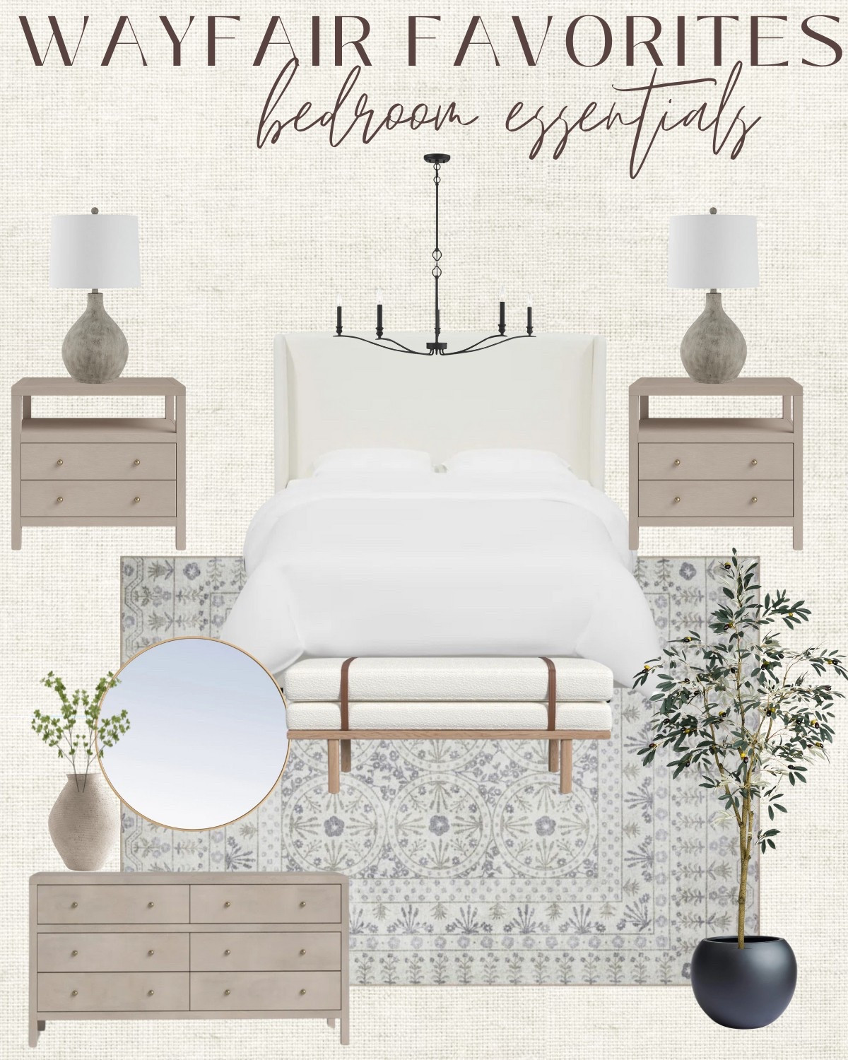 Wayfair bedroom Favorites! This chandelier is perfect if you have lower ceilings but still want to make a statement! I love this bedroom furniture & this is a favorite olive tree of mine! @wayfair #WayfairPartner #Wayfair 

#LTKStyleTip #LTKHome #LTKSaleAlert