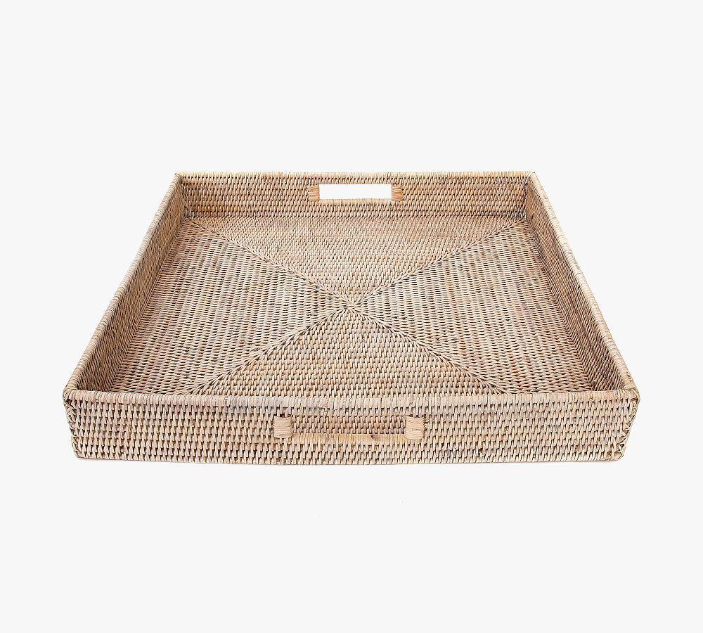 Tava Handwoven Rattan Square Serving Tray | Pottery Barn (US)