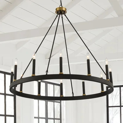 Avalee 12 - Light Living Room Steel Dimmable Candle Style Wagon Wheel Chandelier | Wayfair North America