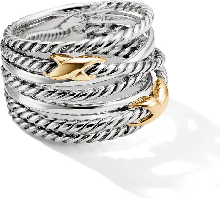 Double X Crossover Ring in Sterling Silver with 18K Yellow Gold, 13mm | Nordstrom