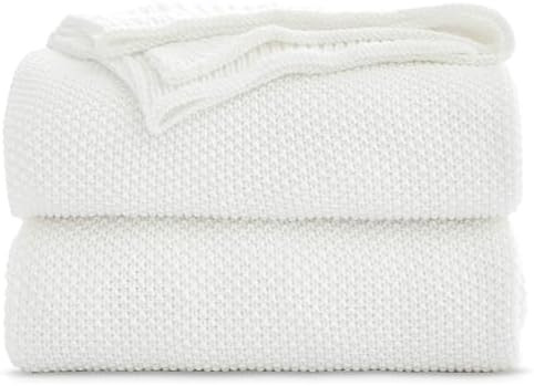 Longhui bedding 100% Cotton Ivory White Lightweight Cable Knit Throw Blanket for Couch Sofa Bed H... | Amazon (US)