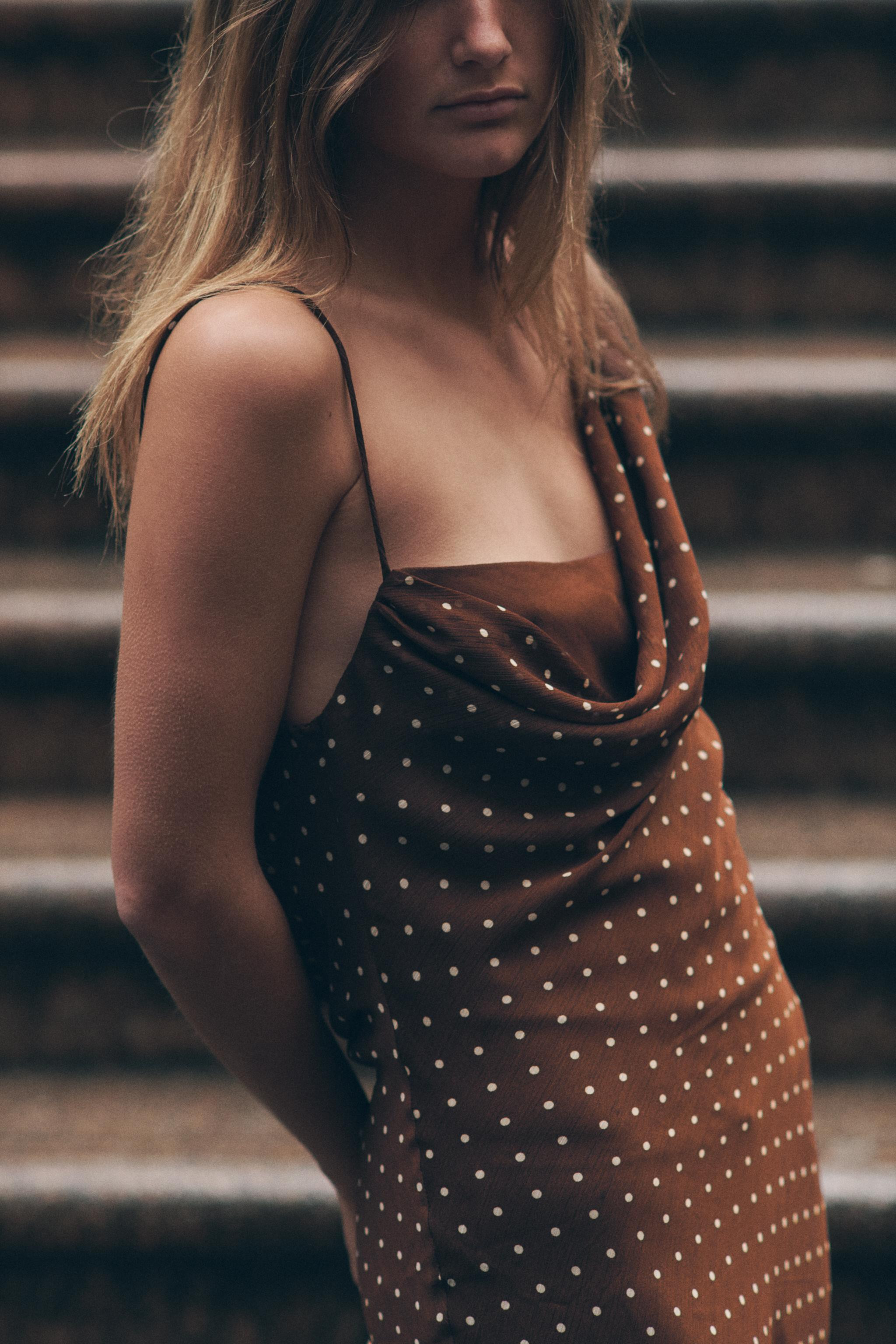 DRAPED NECK POLKA DOT DRESS | Zara US