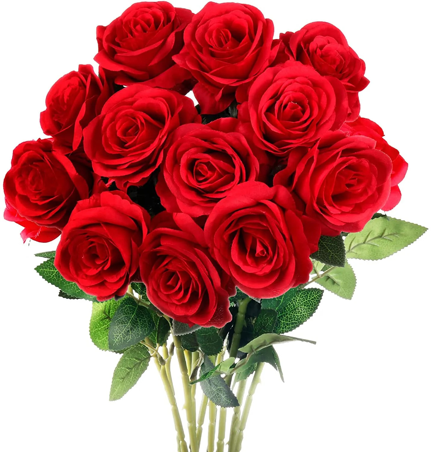 Mocoosy 12 Pcs Red Artificial Rose Flowers, Realistic Blossom Fake Roses with Long Stems, Single ... | Walmart (US)