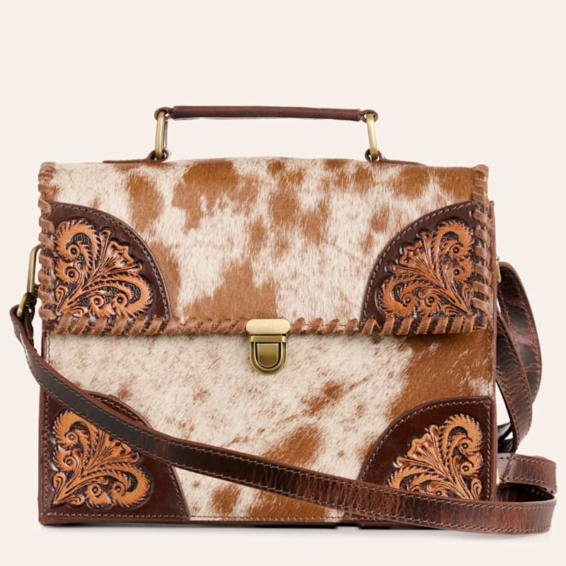 Myra Brown & White Hair On Hide Tooled Envelope Crossbody Bag | Cavender's