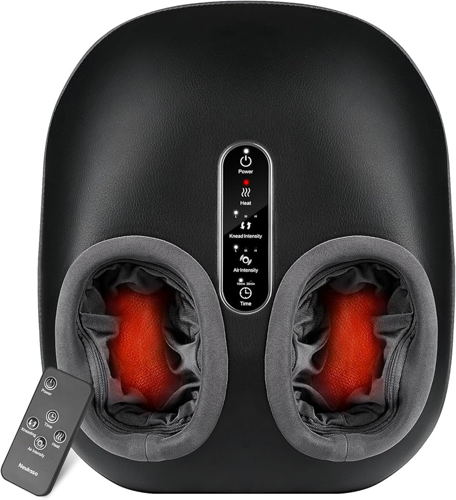 Foot Massager with Heat, Shiatsu Deep Kneading Foot Massager Machine with Multiple Massage Modes & Adjustable Air Intensity for Home and Office Use, Fits Feet Up to Men Size 12 (Black) | Amazon (US)