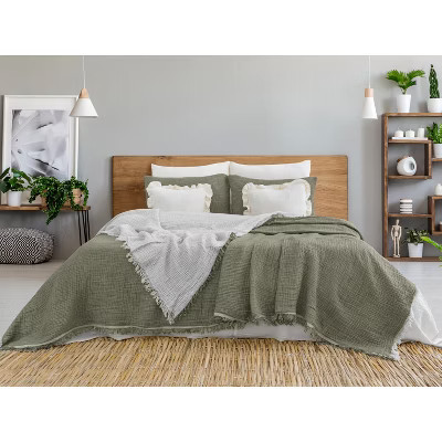 Muslin Blanket 4 Layers, Soft Bedspread, 100% Turkish Cotton Khaki Muslin Bed Cover, 91 x 95 in | Target