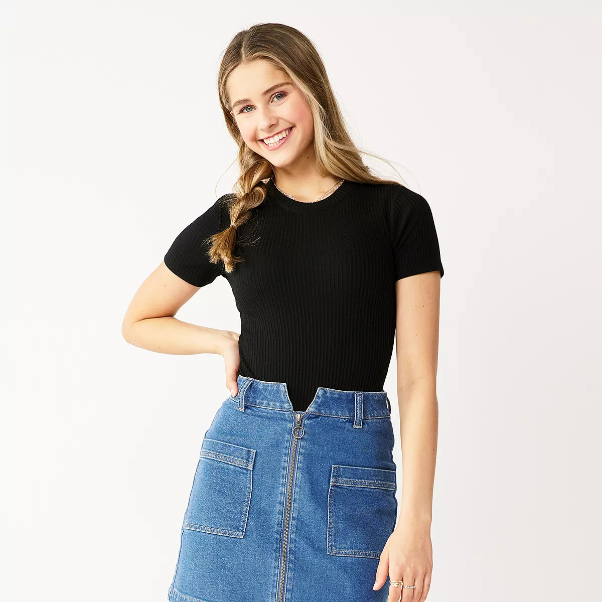 Juniors' SO® Short Sleeve Crewneck Ribbed Bodysuit | Kohl's