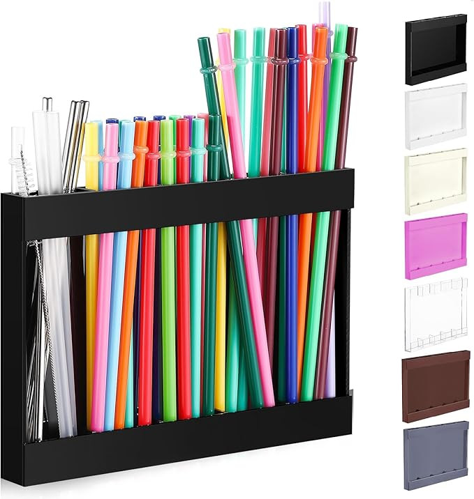 Acrylic Straw Holder with Double Sided Adhesive Tape Reusable Tumbler Straw Organizer Storage Con... | Amazon (US)
