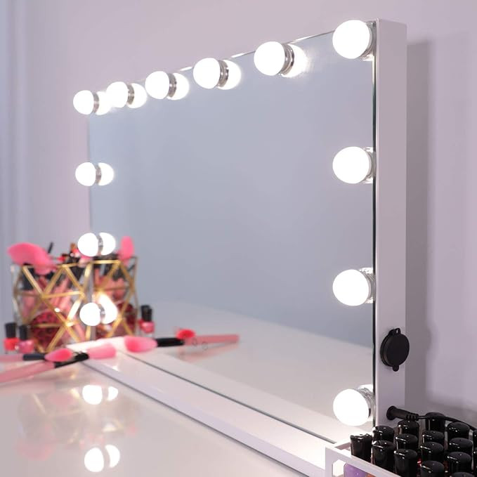 Hollywood Vanity Mirror with Lights, AMST Lighted Makeup Mirror with 12pcs Dimmable Bulbs, Tablet... | Amazon (US)