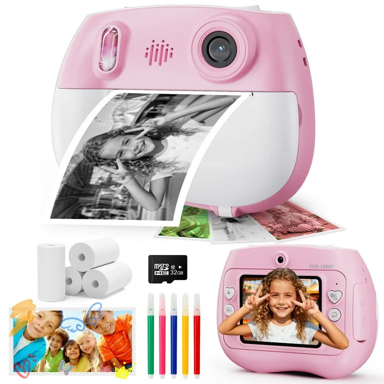TOPVISION Kids Print Camera, 1080P HD Kids Cameras with 32GB Storage Card & 4 Paper Rolls, Gift f... | Walmart (US)