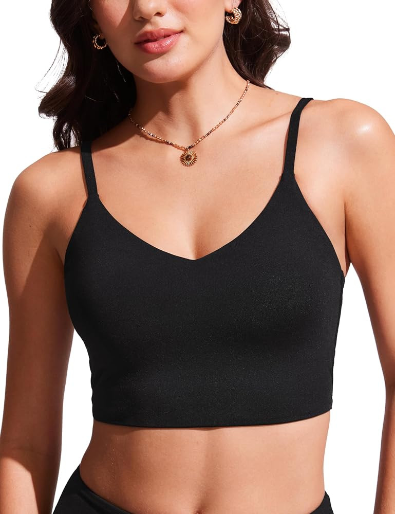 CRZ YOGA V Shaped Longline Bikini Tops for Women - Padded Cropped Adjustable Spaghetti Straps Swi... | Amazon (US)