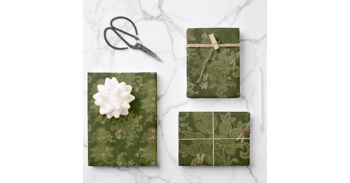 Vintage Green Dragonflies Wrapping Paper Sheets | Zazzle | Zazzle