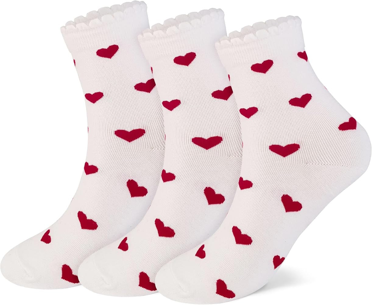 CUTIE MANGO 3 Pairs Heart Pattern Quarter Crew Lovely Design Socks For Women -Cute Cotton Womens ... | Amazon (US)