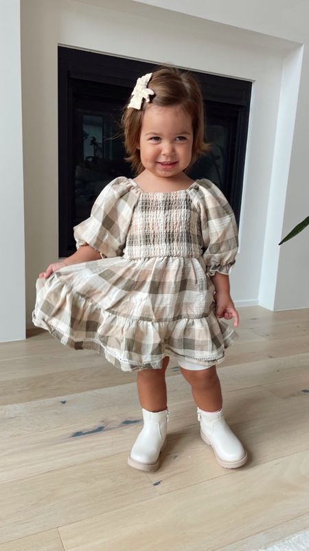 Little girl smocked dress for family photos! Normally $44 now $12.99!! Target cream boots. Plaid dress. Little girl fall outfit  


#LTKstyletip #LTKsalealert #LTKkids