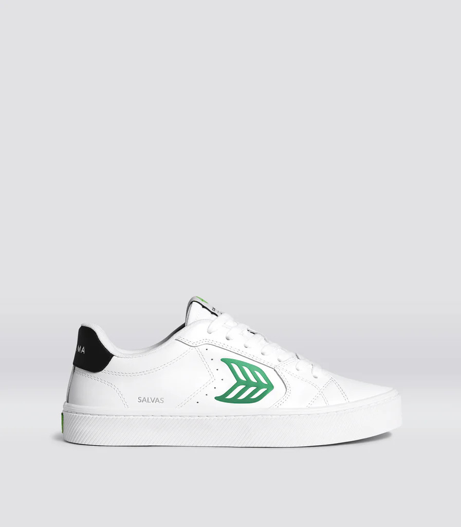 SALVAS White Leather Green Logo and Black Sneaker Women | Cariuma