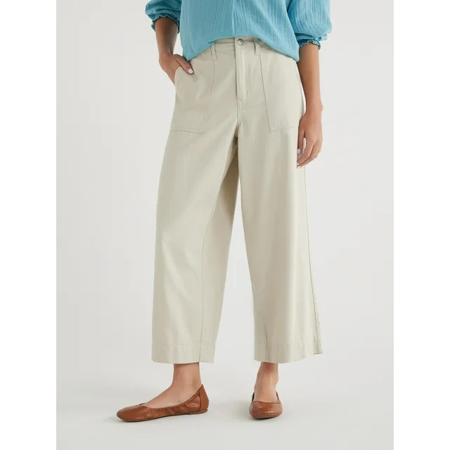 Time and Tru Women's Cropped Wide Leg Pants, Inseam 24", Sizes 2-20 | Walmart (US)