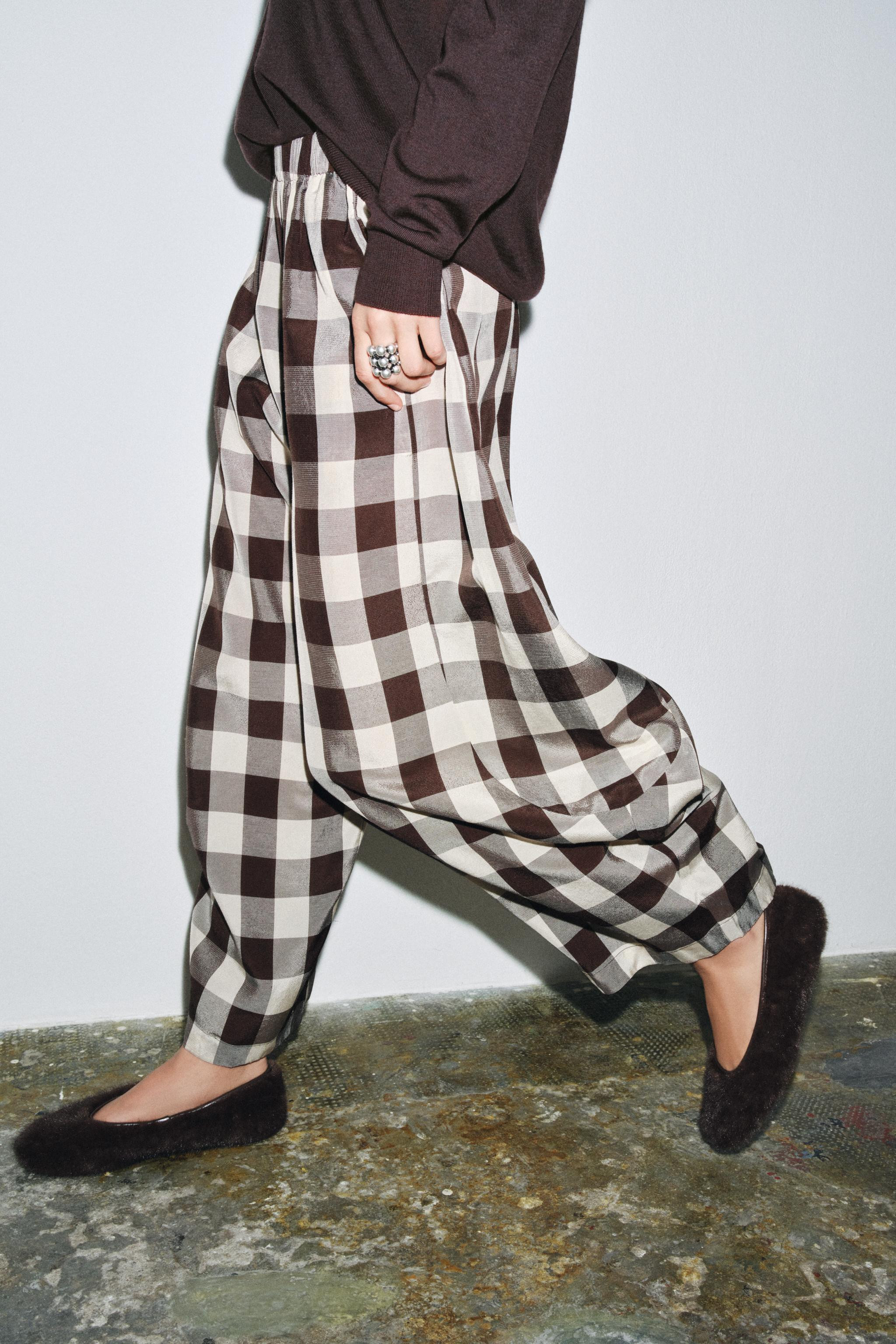 ZW COLLECTION GINGHAM PLAID PANTS | Zara US