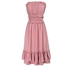 GRACE KARIN 2023 Women's Summer Strapless Dress Cute Smocked Ruffle Casual Beach Midi Dress(S-2XL... | Amazon (US)