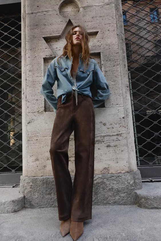 FAUX SUEDE TROUSERS | Zara UK