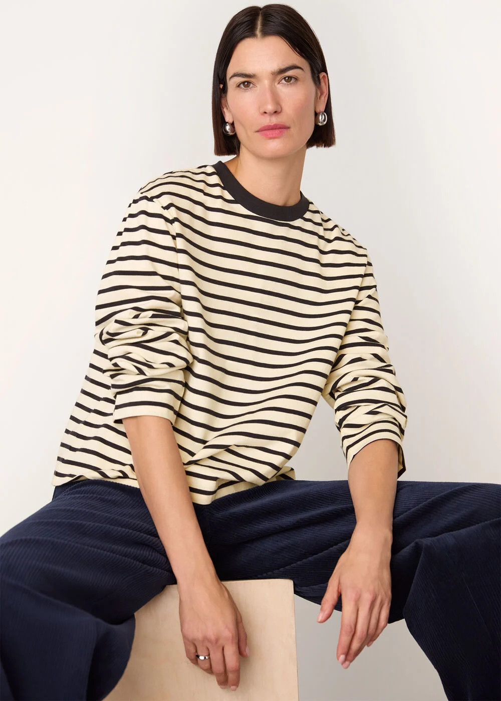 Ivory/Multi Stripe Heavy Cotton Jersey | WHISTLES | Whistles UK | | Whistles