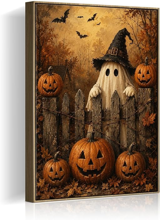 Halloween Framed Wall Art, Cute Ghost with and Pumpkin Halloween Pictures | Amazon (US)