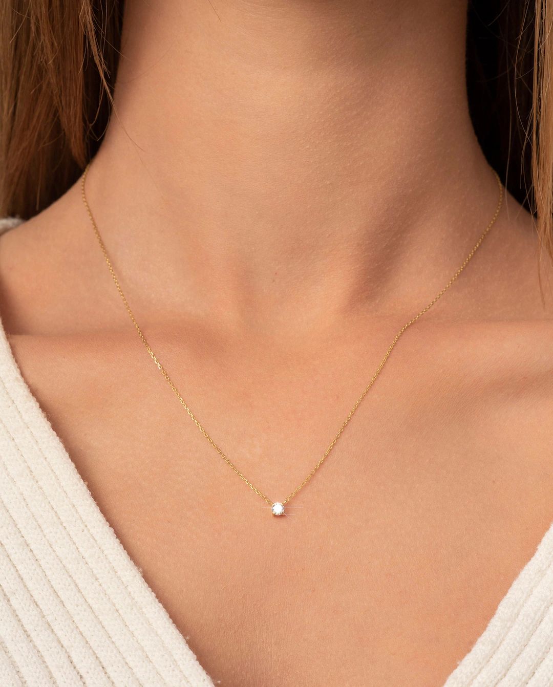 Diamond Necklace/ Diamond Solitaire Necklace/ Dainty Diamond - Etsy | Etsy (US)