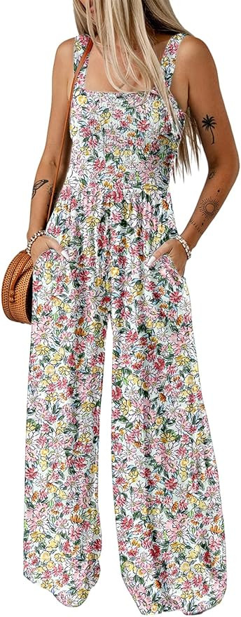 Dokotoo Women's Casual Loose Overalls Jumpsuits One Piece Sleeveless Printed Wide Leg Long Pant R... | Amazon (US)