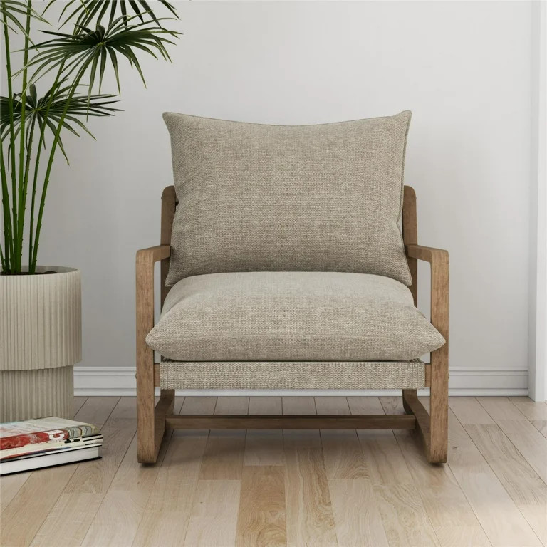 DHP Mira Upholstered Sling Accent Chair, Ivory Linen/Natural Frame | Walmart (US)