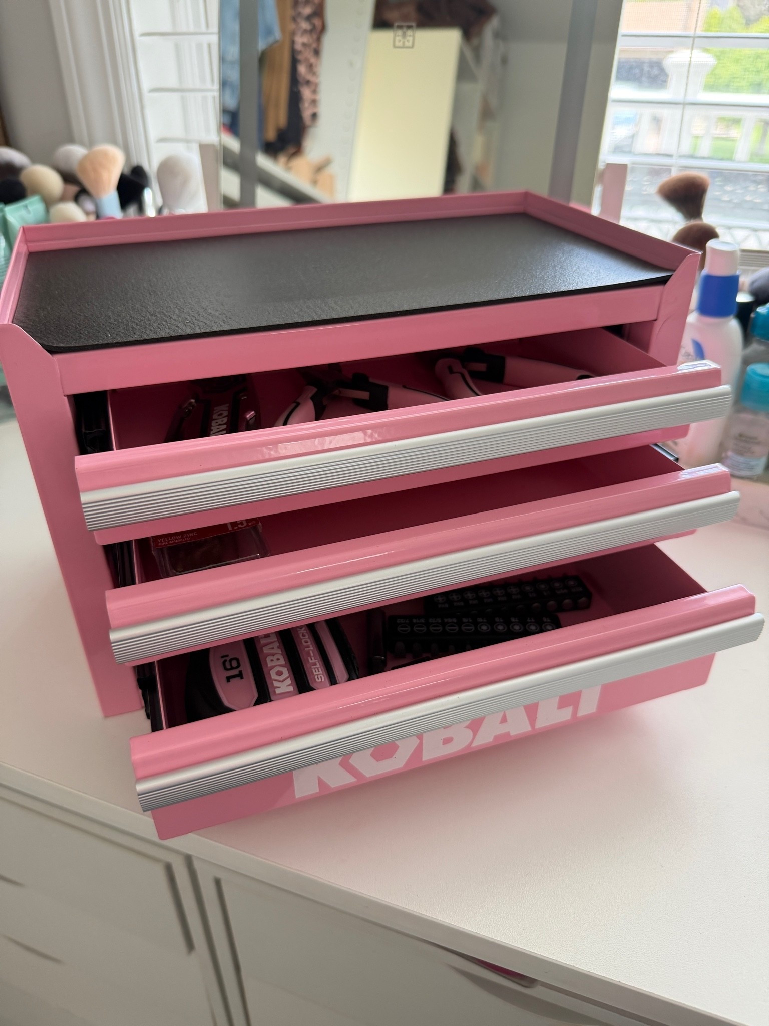 How stinking cute is my pink tool box?! And the pink tools that go in it! I’ve seen a lot of girls using it for makeup, I’m using mine for tools for all my DIY projects.

#LTKmomlife #LTKHome #LTKdayinmylife
